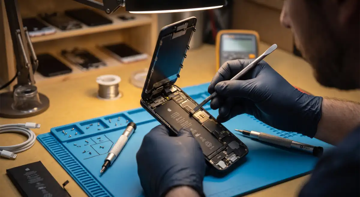 iPhone-reparatie in de werkplaats van My Easy Call Telecom Centre in Nieuwleusen